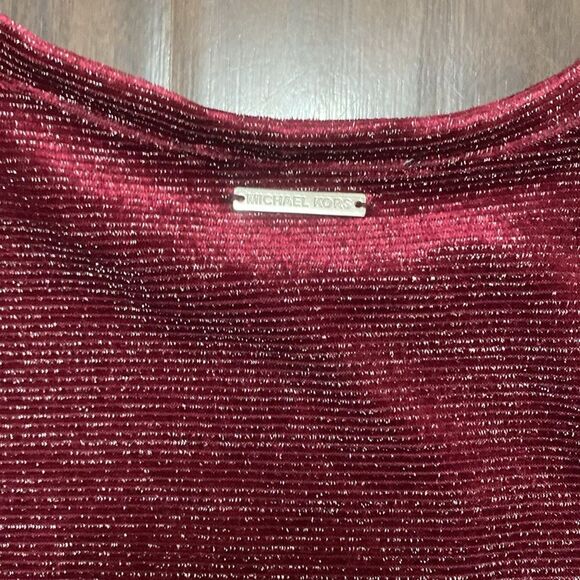 Michael Kors Dark Ruby Burgundy Ribbed Shimmering Long Sleeve Top - Picture 5 of 6